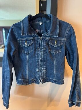 bebe Indigo Blue Denim Jacket with Zip Front